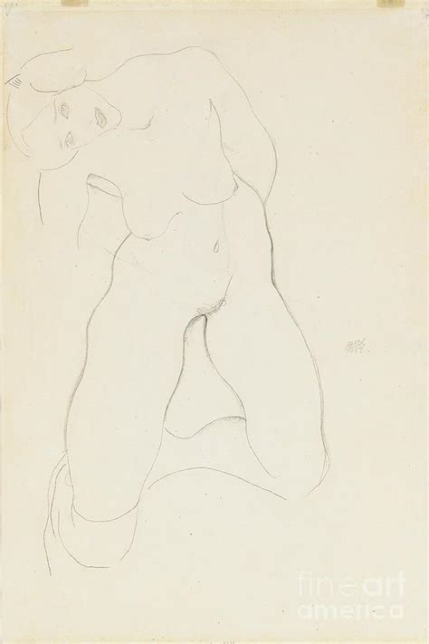 Kneeling Female Nude 1912 Drawing By Egon Schiele Fine Art America