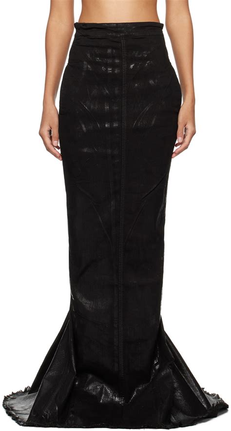 Rick Owens Black Dirt Pillar Denim Maxi Skirt Rick Owens