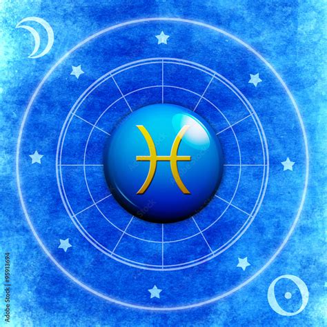 zodiac chart with the astrology symbol of sign of Pisces Stock ...