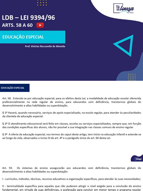 Ldb Na Educação Especial - LDB: Artigos 58 a 60 sobre Educação Especial | PDF | Educação Especial ...