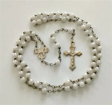 MAMA ESTELLE OLD ROSARY Ancien Chapelet 59 Perles Rondes VERRE Blanc