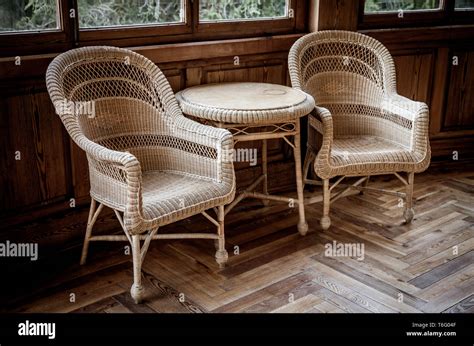 Old Wicker Chairs Stock Photo Alamy