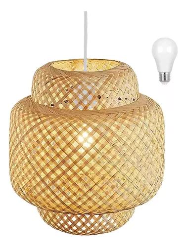 5 Pendente Fibra Natural Artesanal Bambu Rustico Nat20 Led