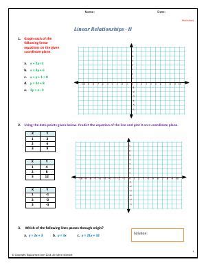 Grade 9 Linear Relations Worksheets