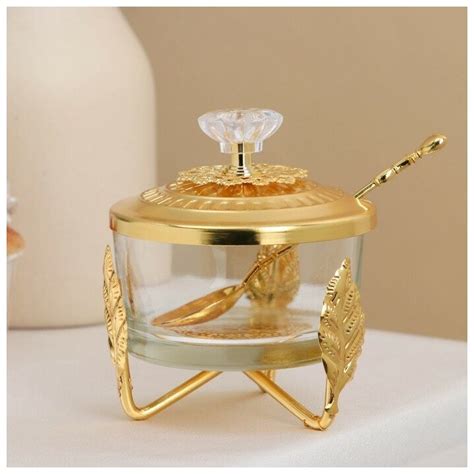 Сахарница «Лист», 11×8,8×8,8 см, с ложкой, крышкой, цвет металла ...