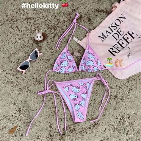 Sexy Yk2 Bikinis Sanrio Hello Kitty Kawaii Party Halter Brazilian Push Up Beach Wear Surf Micro