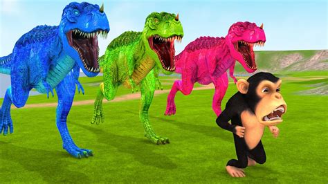 3 Titan T Rex Dinosaur Run Away From Funny Monkey Bibi Monkey