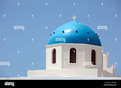 Greece Cyclades Islands Santorini Oia Caldera Square Blue Dome Of