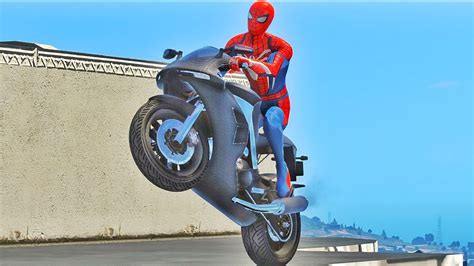 GTA 5 AMAZING Spiderman Bike Jumps Stunts Failed Epic Jump