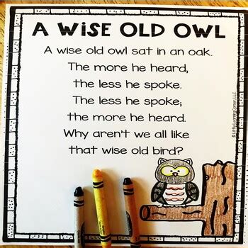 A Wise Old Owl Nursery Rhyme by Little Learning Corner | TpT