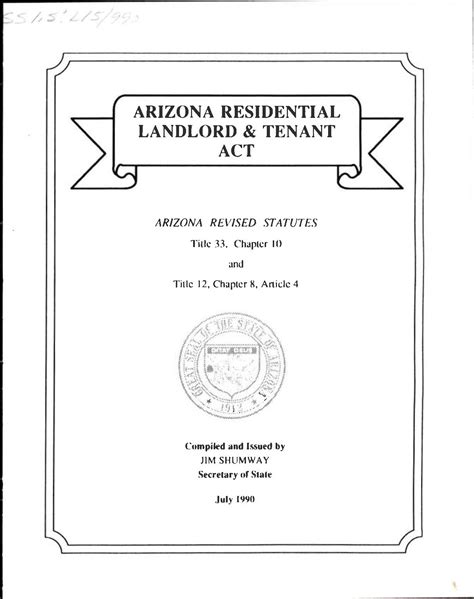 Arizona residential landlord and tenant act : Arizona revised statutes