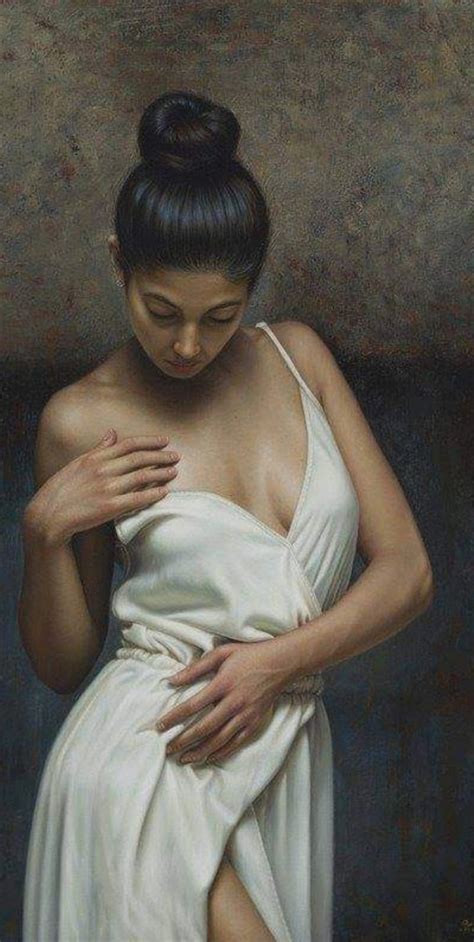 A Painting Of A Woman In A White Dress With Her Hand On Her Chest And