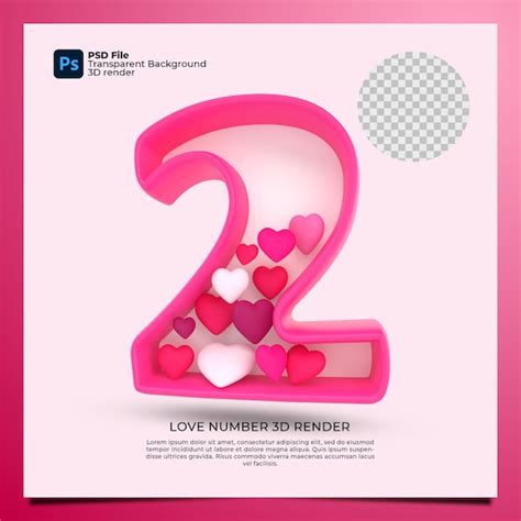 Premium Psd Number 2 3d Render Pink Color With Love Icon