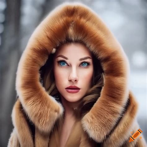 Blond Woman In Fur Coat Standing In Snow On Craiyon