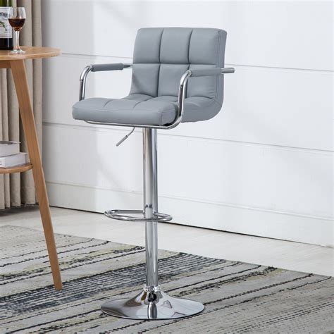 Contemporary Adjustable Swivel Arm Bar Stool With Cushion Gray