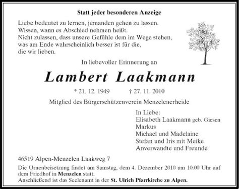 Alle Traueranzeigen für Lambert Laakmann trauer rp online de