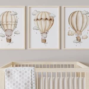 Hot Air Balloon Nursery Wall Art Gender Neutral Hot Air Balloon Set Of 3 Woodland Nursery