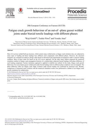 Fatigue Crack Growth Behaviour Of An Out Of Plane Gusset Welded PDF