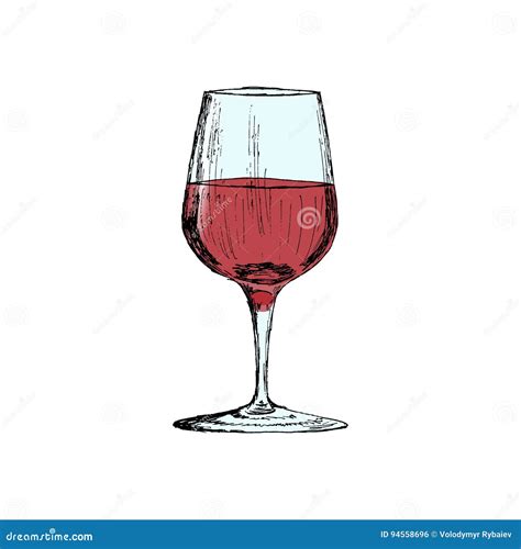 Ein Glas Rotwein Weinlese Der Hand Gezeichneten Skizzen