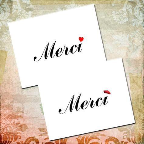 Merci French Thank You Note Cards With Love Or Beret Thank Etsy