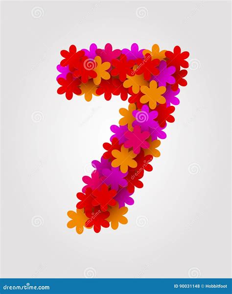 Floral Numbers Colorful Flowers Number 7 Stock Vector Illustration