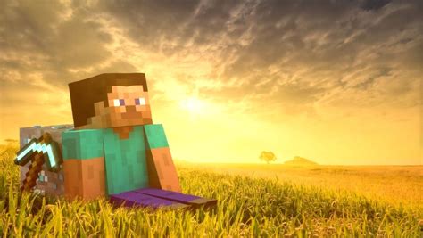 Minecraft Hero at Dusk - Steve in Golden Fields Animated Wallpaper ...