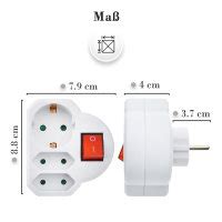 3 fach Steckdosenadapter 1x Schuko 2x Euro weiß mit Schalter 5 99