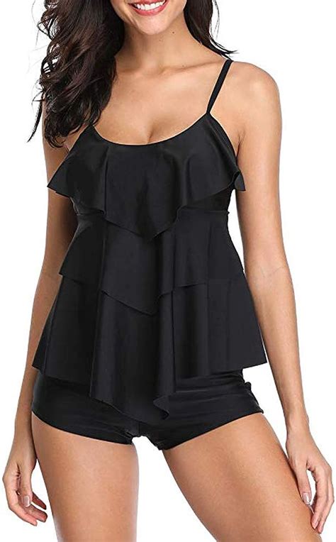 Heflashor Damen Badeanzug Zweiteilig Badeanz Ge Elegantes Sportlich Tankini Set Bikini Bademode
