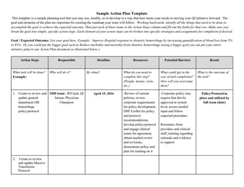 Pta Plan Of Work Template