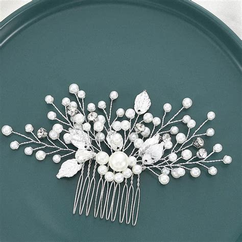 Amazon Yean Pearl Bridal Hair Comb Silver Leaf Wedding Hair Piece