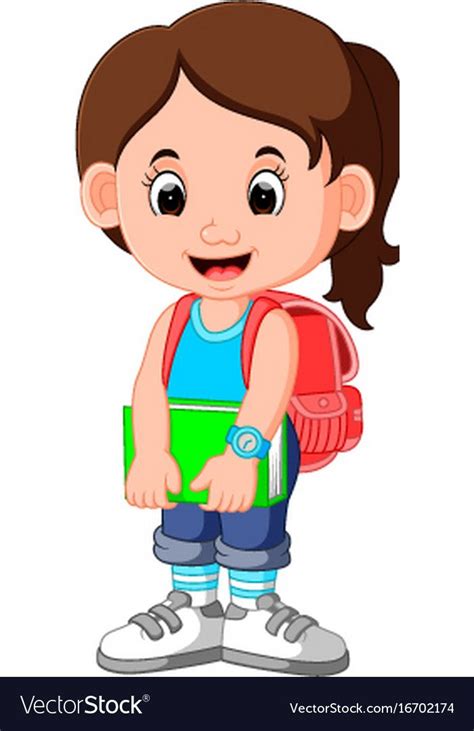 Illustration Of Cute Girl Go To School Cartoon Download A Free Preview