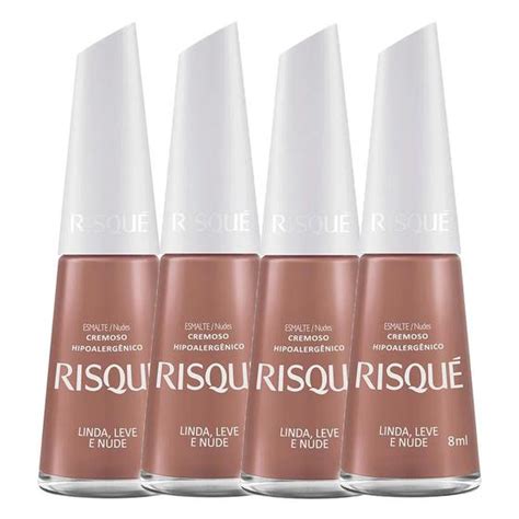 Esmalte Risqué Cor Linda Leve e Nude 8ml Kit quatro unidades