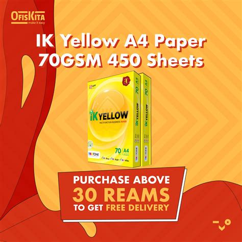 Ofiskita IK Yellow A4 Paper 70gsm 450 Sheets