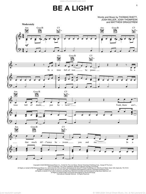 Be A Light Sheet Music For Voice Piano Or Guitar Pdf