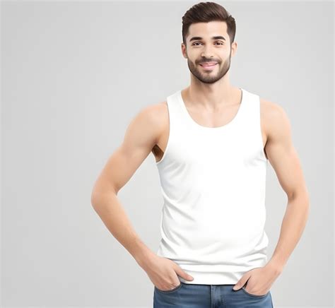 Premium Ai Image Young Man Wearing Blank White Tank Top Mockup Print