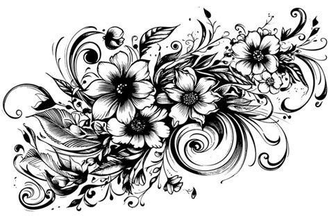 Premium Vector | Vector art illustration drawing of a frame from linen flowers on a black and ...