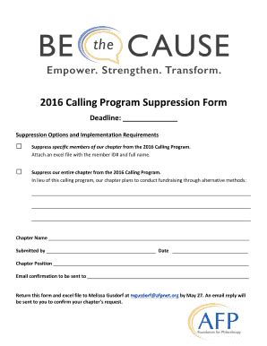 Fillable Online Afpnet 2016 Calling Program Suppression Form