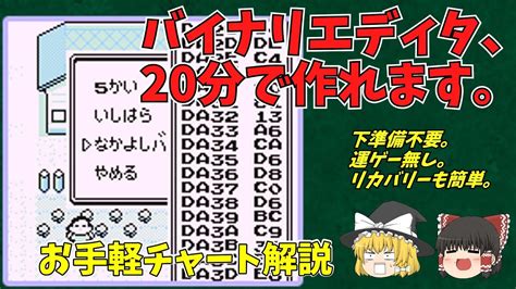 【初代ポケモン】お手軽20分。バイナリエディタ作成チャート解説【バグ技 任意コード実行】 Youtube