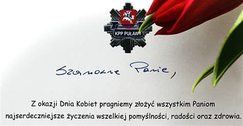 Życzenia Komendanta Powiatowego Policji w Puławach z okazji Dnia Kobiet