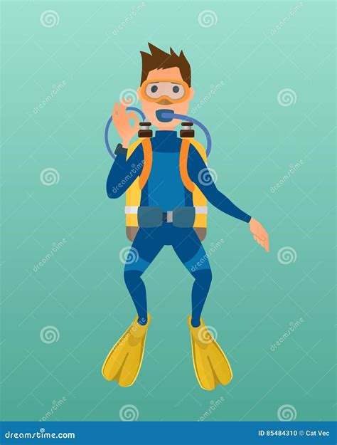 Scuba Diver With Diving Mask Vector Illustration Stock Vector