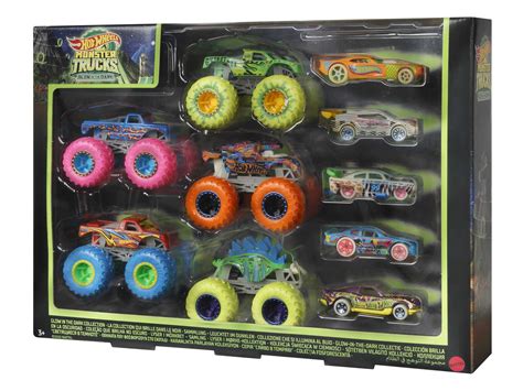 Buy Hot Wheels Monster Trucks Glow In The Dark Pack Collection Set Invader Gunkster Torque