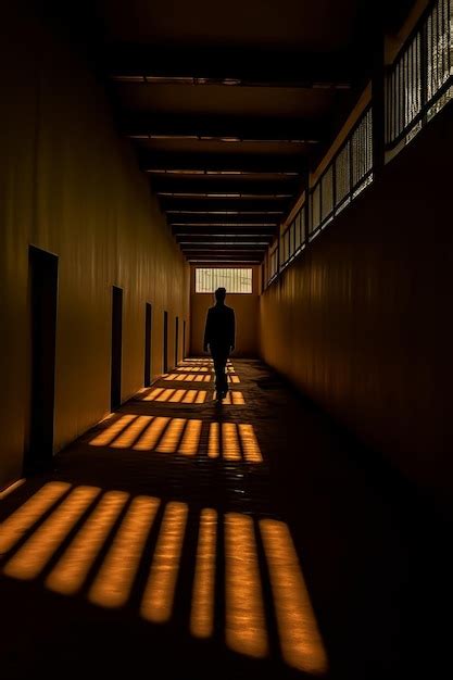 Premium Ai Image A Man Walks Down A Dark Hallway With The Sun Shining