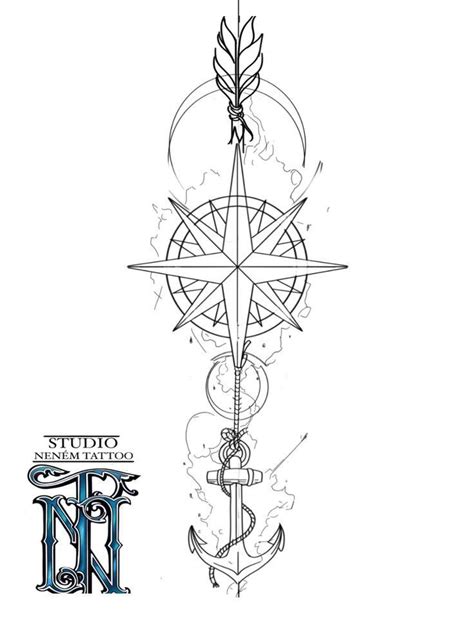 Anchor And Compass Tattoo Design