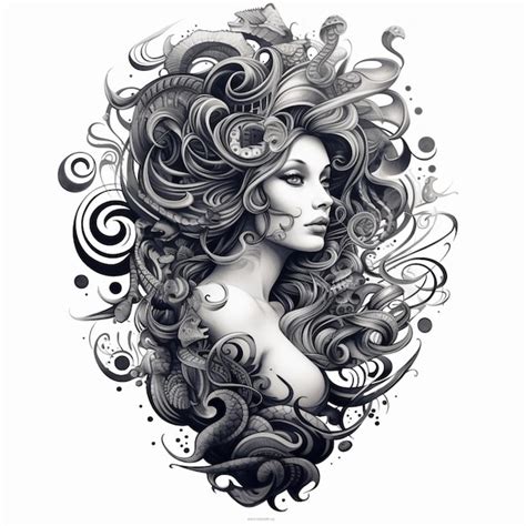 Premium Photo | A drawing of a woman with curly hair and a swirl of swirls.