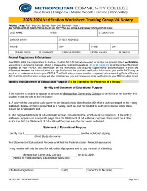 Fillable Online Verification Worksheet Tracking Group V