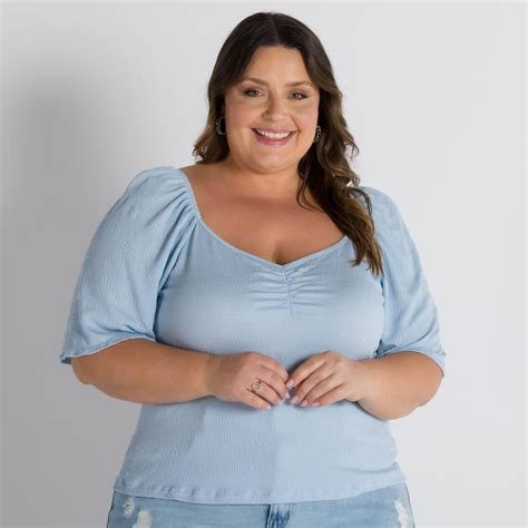 Blusa Com Decote Quadrado E Franzido Plus Size Patricia Foster Mais