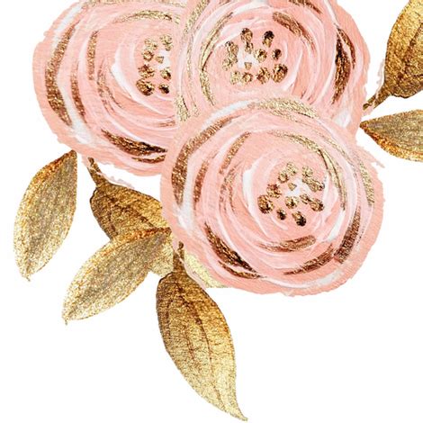 Glitz Gold Blush Flower Gold Foiled Floral Pink Fabric