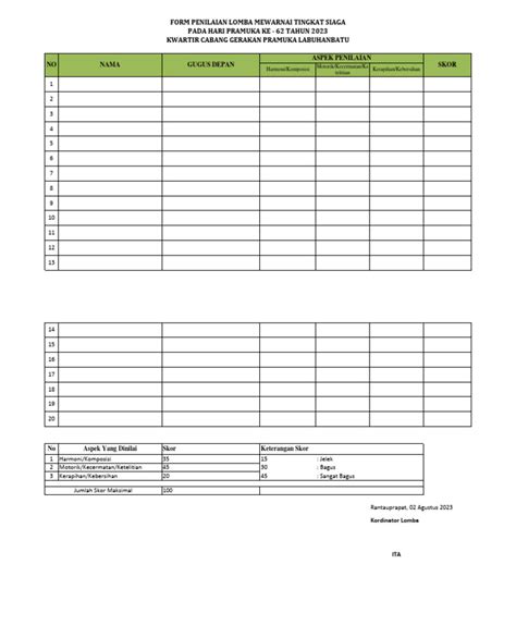 Form Penilaian Lomba Mewarnai Pdf