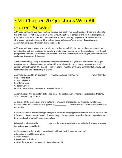 EMT Chapter 20 Questions With All Correct Answers | Exams Medicine
