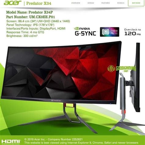 Jual Acer Predator X P Curved Gaming Monitor Inch Hz G Sync